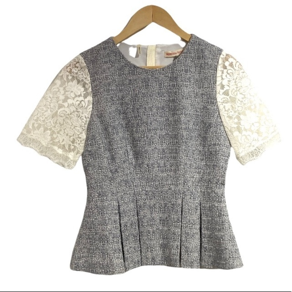 Rebecca Taylor tweed lace peplum shirt exposed back zip size 2 gently worn